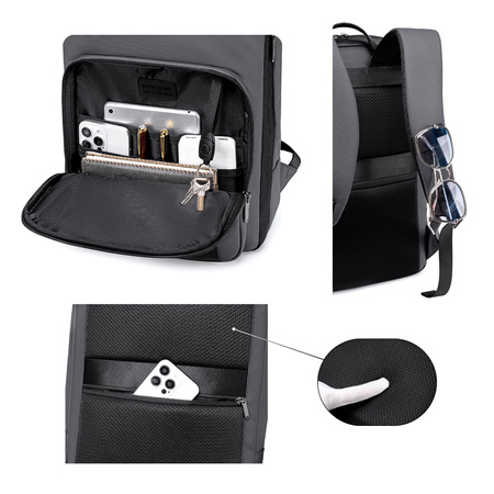 Plecak miejski męski szary na laptop 15,6" na co dzień do pracy do samolotu