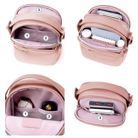 Torebka damska crossbody mała na ramię nylonowa różowa wodoodporna elegancka