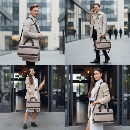 Torba na ramię w kolorze cappuccino stylowa elegancka do pracy laptop 15,6