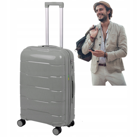 Walizka do samolotu jasnoszara – średnia, nowoczesna, funkcjonalna i wytrzymała, ergonomiczna Wowbag 6910 M light grey