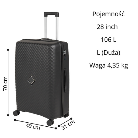 Walizka duża czarna elegancka i funkcjonalna walizka podróżna na kółkach do samolotu Wowbag 7900 L black