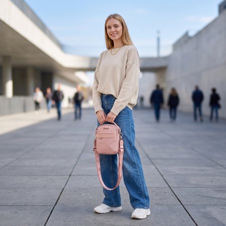 Torebka damska crossbody mała na ramię nylonowa różowa wodoodporna elegancka