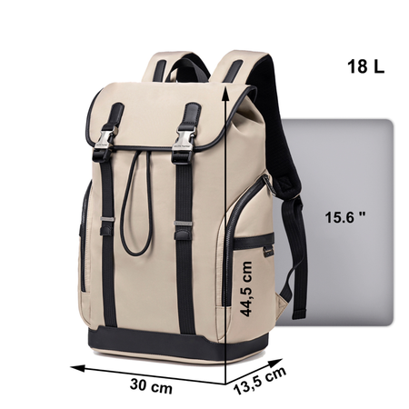 Plecak casual męski z klapą beżowy wiele kiszeni laptop 15,6 pojemny 18 L
