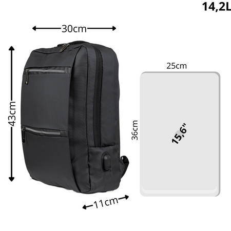 Plecak czarny, szkolny, miejski, damski, męski, nowoczesny, pojemny plecak dla laptopa 15,6", idealny na co dzień, do szkoły i pracy Wowbag BK91105 black