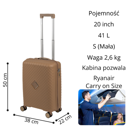 Walizki podróżne beżowe komplet 3 szt. lekki i elegancki zestaw walizek na kółkach Wowbag 7900 champagne