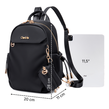 Plecak damski miejski czarny mały lekki na Ipad z etui na przywieszce