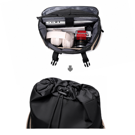 Plecak casual męski z klapą beżowy wiele kiszeni laptop 15,6 pojemny 18 L