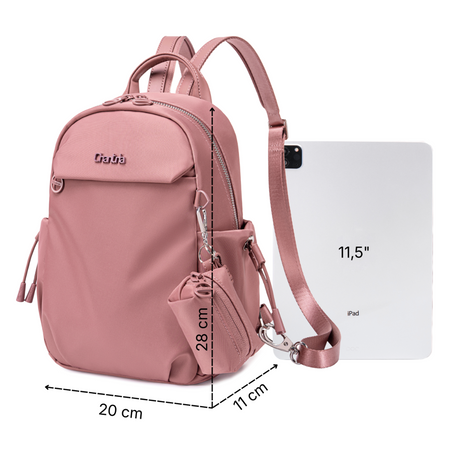 Plecak damski różowy stylowy na Ipad z etui na słuchawki lekki mini kobiecy