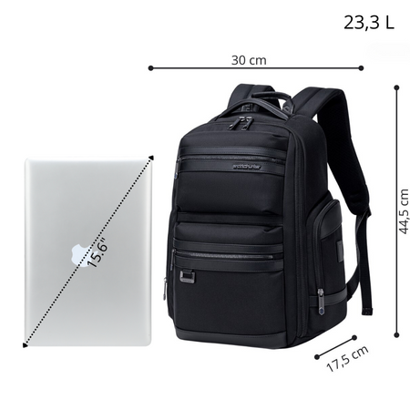 Czarny plecak miejski podróżny, 23,3 l, wodoodporny, na laptop 15,6", elegancki i pojemny. Arctic Hunter B00682 Black.