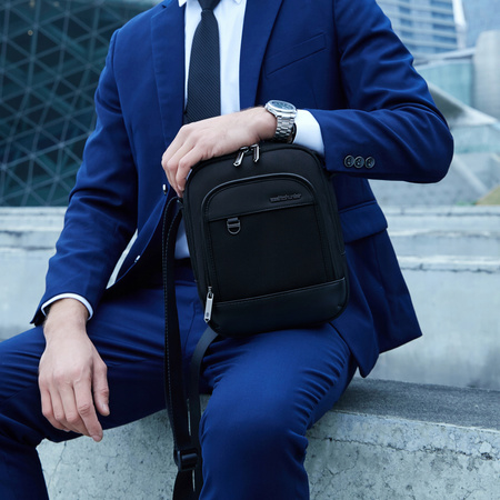 Saszetka męska czarna na ramię torba miejska biznesowa wodoodporna modna stylowa 2,7 L Arctic Hunter K00689Black