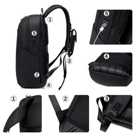 Plecak męski miejski elegancki biznesowy na laptop 15,6 czarny z USB portem