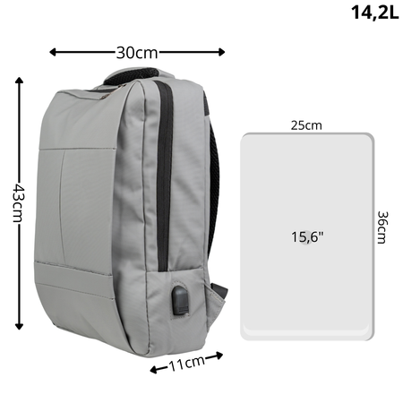 Plecak szkolny, do pracy szary, na laptopa 15,6" z USB dla chłopaków/dziewczyn nowoczesny VIO BK91103 grey