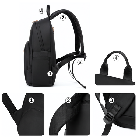 Plecak damski czarny elegancki z nylony wodoodpornego z miejscem na tablet