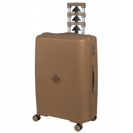 Walizka do samolotu średnia beżowa funkcjonalna walizka podróżna 74L lekka i solidna Wowbag 7900 M champagne