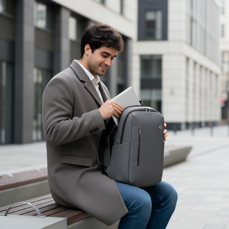 Plecak męski szary miejski z USB wejściem do pracy na studia na co dzień B00915 grey