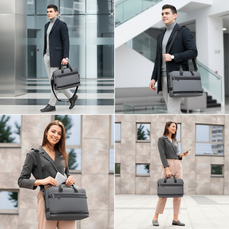 Torba na ramię na laptop 15,6 biznesowa elegancka szara 40X28X8 9L do pracy