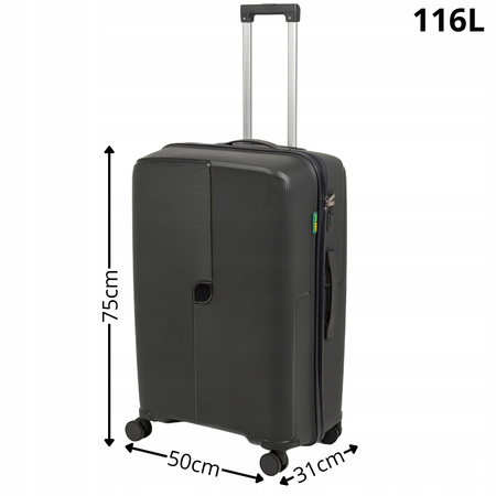 Walizka duża ciemnoszara na kółkach – elegancka, lekka i pojemna walizka podróżna do samolotu Wowbag 7918 L dark grey