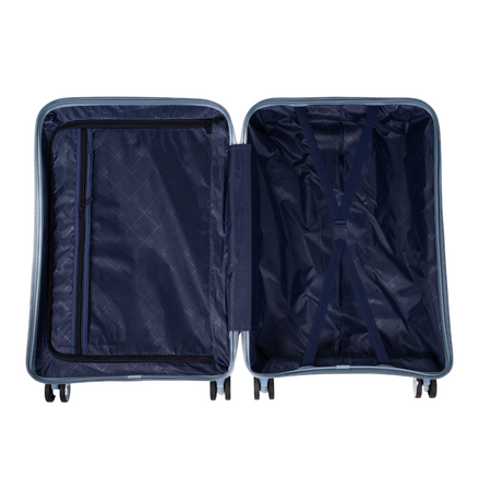 Zestaw walizek podróżnych jasnoniebieskich 3 szt. stylowy komplet lekkich i trwałych kufrów Wowbag 7918 light blue