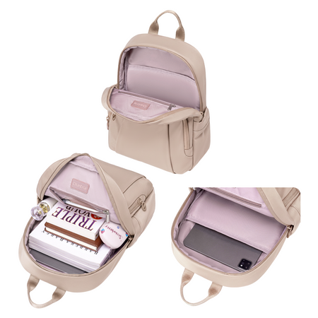 Plecak miejski damski beżowy modny kompaktowy wodoodporny na iPada 10,9"