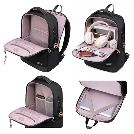 Plecak damski miejski stylowy czarny pojemny na laptopa na studia do pracy