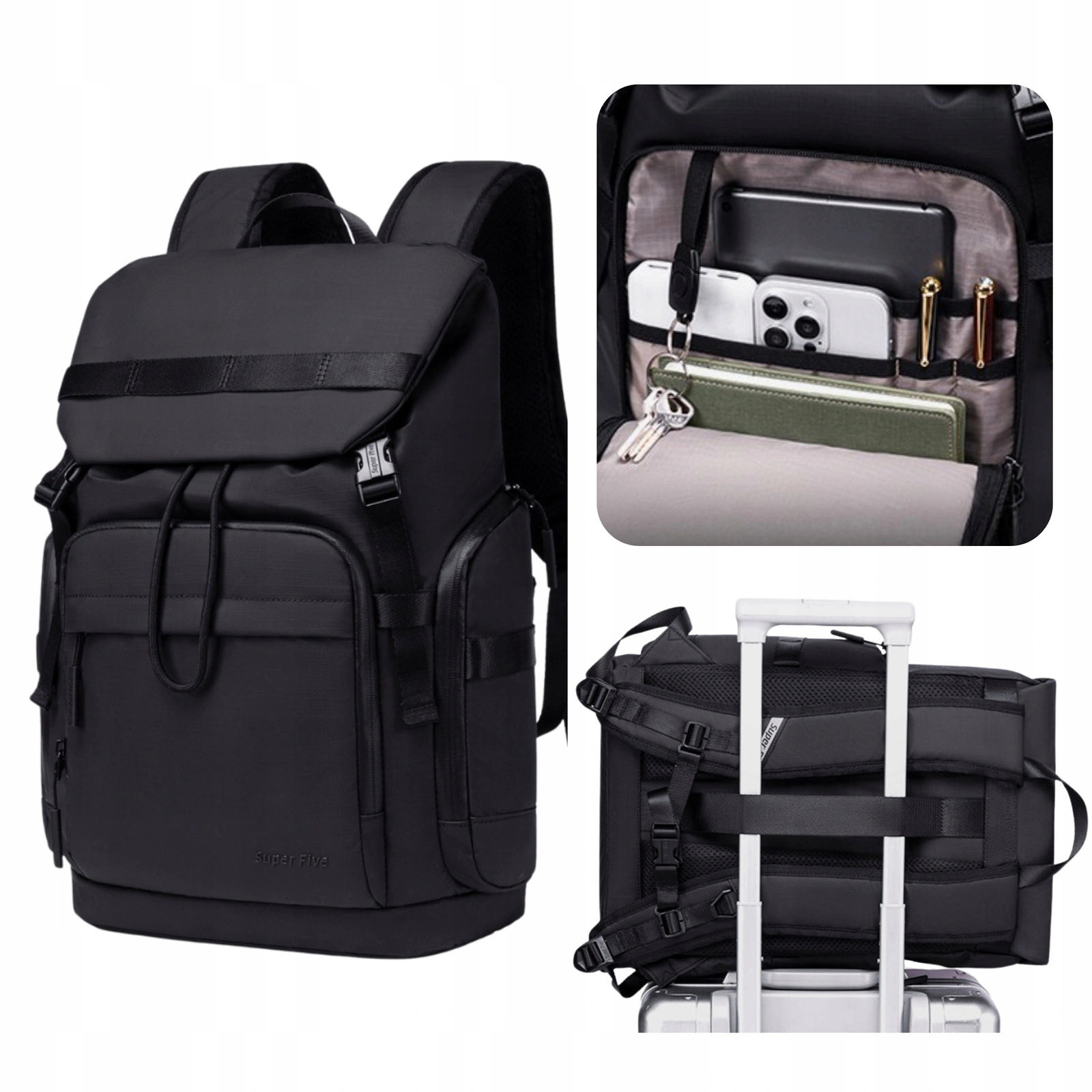 Czarny plecak miejski młodzieżowy, wodoodporny, na laptopa 15,6", 17 l, z wieloma kieszeniami. SUPER FIVE FB723 Black. pol_pl_Czarny-plecak-miejski-mlodziezowy-wodoodporny-na-laptopa-15-6-17-l-z-wieloma-kieszeniami-SUPER-FIVE-FB723-Black-217_1