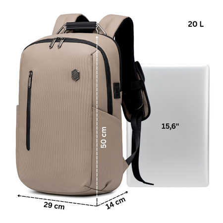 Plecak męski beżowy miejski na co dzień z USB wejściem do pracy na studia B00915 khaki
