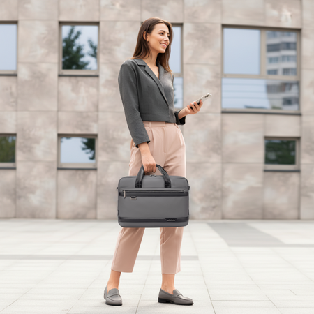 Torba na ramię na laptop 15,6 biznesowa elegancka szara 40X28X8 9L do pracy