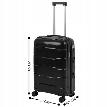 Walizka średnia czarna – podróżna, na kółkach, lekka i wytrzymała, do samolotu, elegancka i pojemna Wowbag 6910 M black