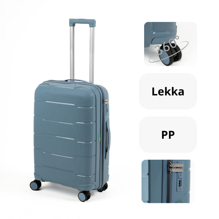 Walizka średnia jasnoniebieska – na kółkach, lekka i stylowa, polipropylen, idealna w podróże Wowbag 6910 M light blue