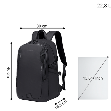 Czarny plecak miejski młodzieżowy, do pracy i podróży, 22 l, na laptopa 15,6", wodoodporny. SUPER FIVE FB700 Black.