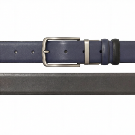 Męski pasek skórzany do spodni dwustronny czarny granat klamra obrotowa