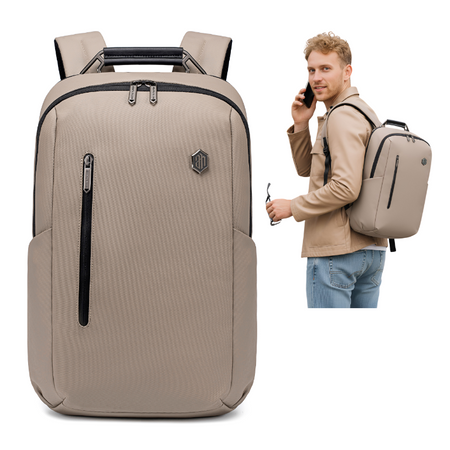 Plecak męski beżowy miejski na co dzień z USB wejściem do pracy na studia B00915 khaki