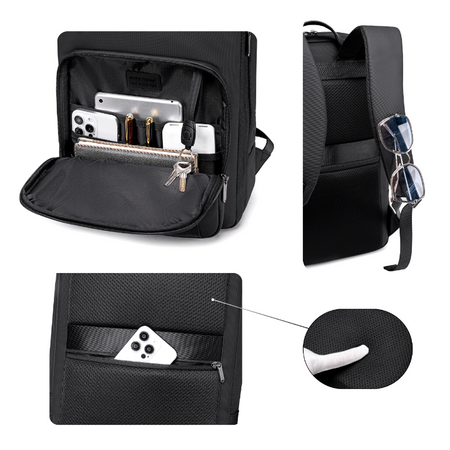 Plecak męski elegancki czarny rozszerzane komory 40X30X20 do samolotu