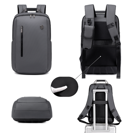 Plecak męski szary miejski z USB wejściem do pracy na studia na co dzień B00915 grey