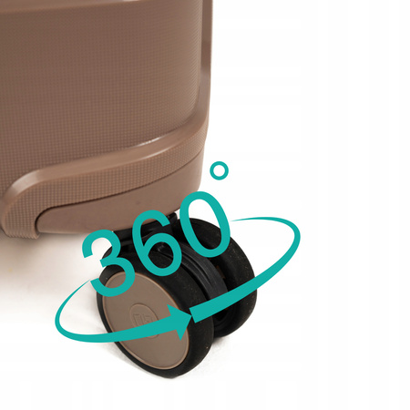 Walizka na kółkach beżowa – średnia, polipropylenowa, modna i trwała, komfortowa i elegancka  Wowbag 6910 M champagne