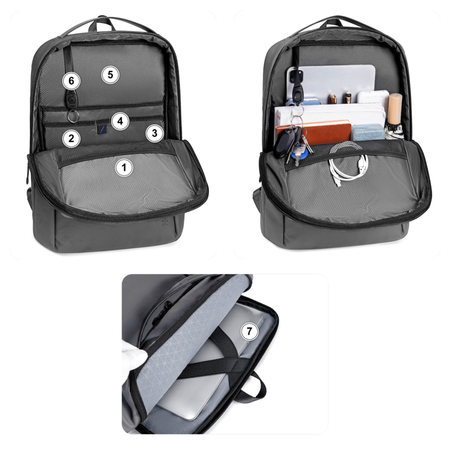 Szary plecak biznesowy miejski, 8,5 l, wodoodporny, na laptopa 15,6", stylowy i kompaktowy. Arctic Hunter B00574 grey