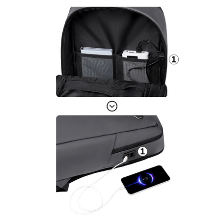 Plecak męski szary miejski z USB wejściem do pracy na studia na co dzień B00915 grey