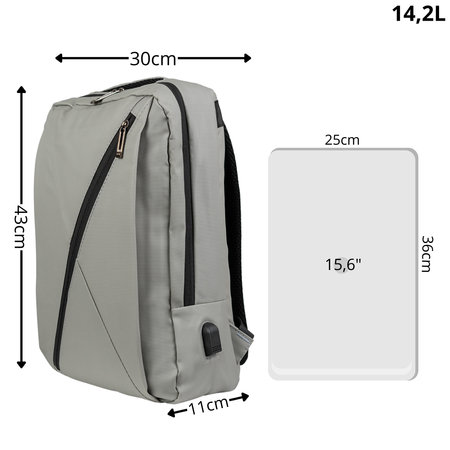 Plecak szkolny młodzieżowy szary z USB, pojemny, na laptop, do szkoły, studiów, pracy i wycieczek Wowbag BK91109 grey