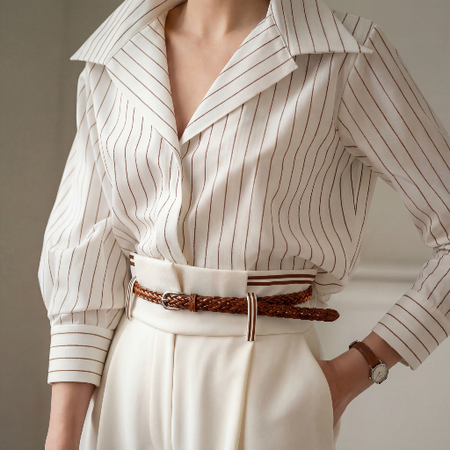 Pasek damski koniakowy skórzany cienki pleciony do spodni i sukienki