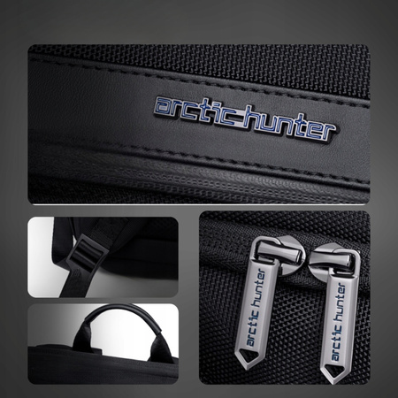 Czarny plecak biznesowy miejski, 18,7 l, wodoodporny, na laptop 15,6", stylowy i pojemny. Arctic Hunter B00684 Black.