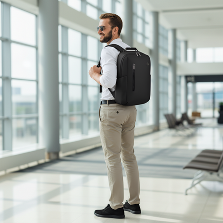 Plecak męski miejski elegancki biznesowy na laptop 15,6 czarny z USB portem