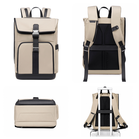 Plecak męski nowoczesny modny beżowy 3 komory na laptop 15,6 tablet