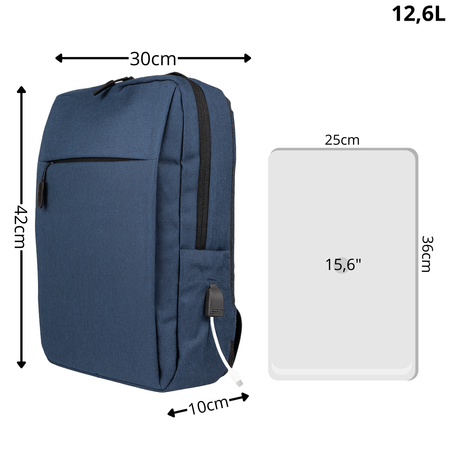 Plecak młodzieżowy nowoczesny szkolny niebieski na laptopa 15,6" z USB HN212701 blue