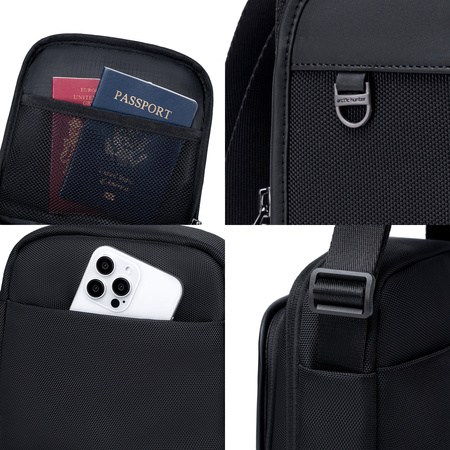 Saszetka męska czarna na ramię torba miejska biznesowa wodoodporna modna stylowa 2,7 L Arctic Hunter K00689Black