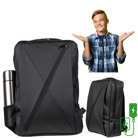 Plecak szkolny czarny  nowoczesny z USB dla chłopaków i dziewczyn - do pracy na studia  VIO BK91109 black