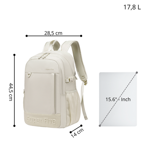 Biały plecak miejski dla nowoczesnych kobiet, na laptopa 15,6", 18 l, podróżny i na co dzień. SUPER FIVE FB696 White.