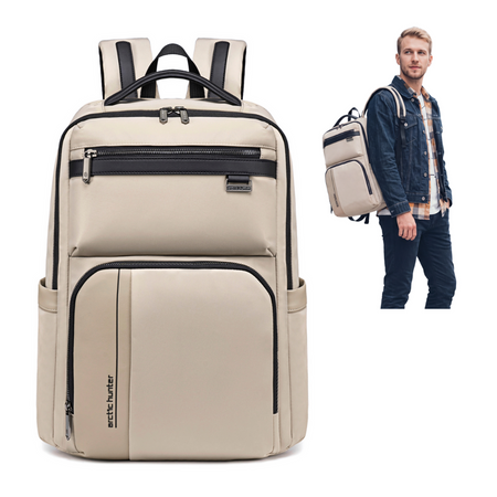 Plecak miejski beżowy na laptopa 15,6" nowoczesny młodzieżowy do pracy podróży