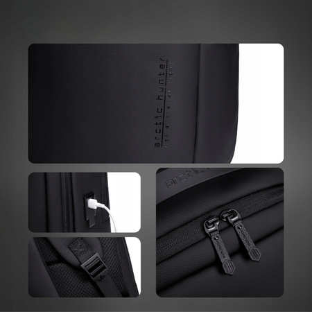 Plecak miejski czarny, biznesowy, na laptop, 25 l, elegancki, idealny do pracy i podróży. Arctic Hunter B00555 Black.