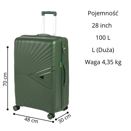 Walizki podróżne komplet 3 szt. ciemnozielone lekkie i trwałe zestaw walizek na kółkach Wowbag 7905 dark green
