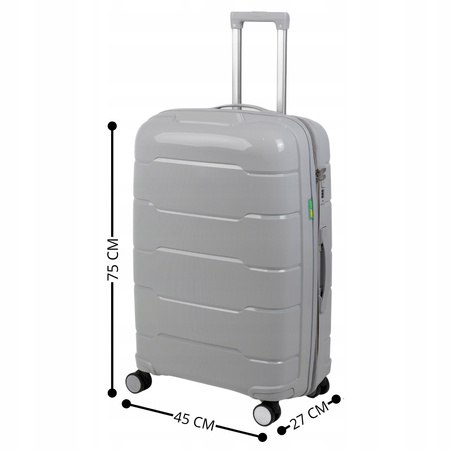 Walizka duża jasnoszara na kółkach podróżna do samolotu, lekka, elegancka i pojemna 93 L Wowbag 6910 L light grey